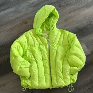 Fabletics Quilted Hooded Puffer - Limeaid/Mineral Grey/Egret - SOFT& WARM XS NWT